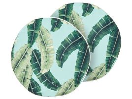 Set of 2 Outdoor Cushions Leaf Motif âŒ€ 40 cm Green BOISSANO