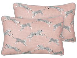 Set of 2 Cotton Cushions Cheetah Motif 30x50cm Pink