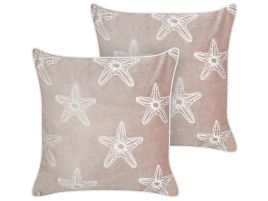 Set of 2 Velvet Cushions Starfish Motif 45x45cm Pink
