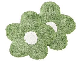 Set of 2 Cotton Kids Flower Cushions 30x30cm Green