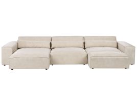 Right Hand 3 Seater Modular Velvet Corner Sofa with Ottoman Beige HELLNAR