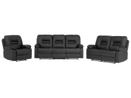 Faux Leather Manual Recliner Living Room Set Black BERGEN