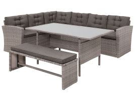 Left Hand 8 Seater PE Rattan Garden Corner Sofa Set Grey VITERBO