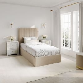 BERLIX II Single Fabric Ottoman Bedframe - Beige