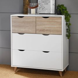 STONEHAVEN White Chest of Drawers - Medium-sized, 4 Drawers