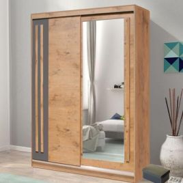 ETHRA 2 Door Mirrored Sliding Wardrobe Oak Lancelot - 150cm