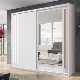 ETHRA 2 Door Mirrored Sliding Wardrobe White - 200cm