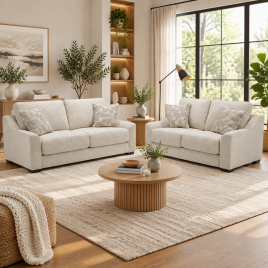 BRAMFORD Fabric 3 and 2 Seater Fullback Sofa Set  - Beige