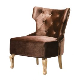 Valparaiso Velvet Armless Chairs Elegant Set of 2 with Curved Wooden Legs - Brown
