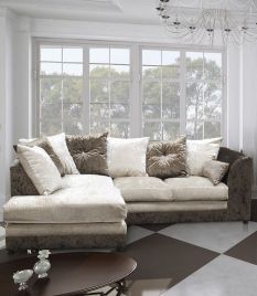 SERENE Crushed Velvet 4 Seater L Shaped - Left Hand Facing Corner Sofa - Brown and Mink