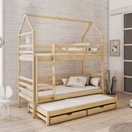 Arthur Calix Bunk Bed with Trundle and Storage in Pine - Foam/Bonnell Mattress