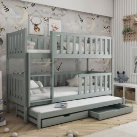 Quinx Bunk Bed with Trundle and Storage in Grey - Foam/Bonnell Mattress