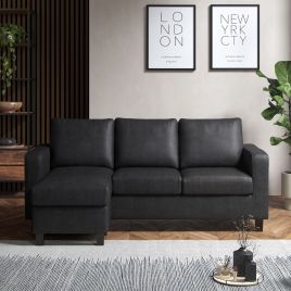 CARVENO PU Leather 4 Seater Corner Sofa - L Shaped - Reversible Facing - Black