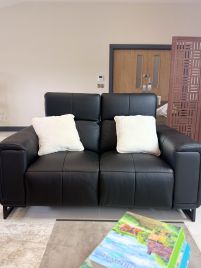 ROVELAN Leather 2 Seater Electric Recliner Sofa - Black