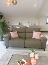 ROVELAN Leather 3 Seater Electric Recliner Sofa - Grey