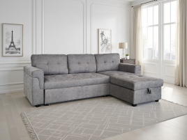 DALERON Fabric 3 Seater L Shaped Corner Sofa Bed - Grey, Reversible Facing