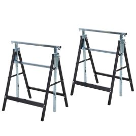 Set of 2 Adjustable Telescopic Builders Trestle DIY Steel Work Bench Carpenter Folding Saw Horse Tools Black