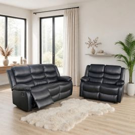 ASHBYNE Faux Leather 3 and 2 Seater Manual Recliner Sofa Set - Black