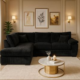 Corner Sofa - CORDURA Full Back Jumbo Cord Left Hand Black