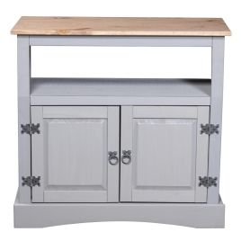 Waltham Solid Wooden 2-Doors and Wide Shilf TV Cabinet with Light Pine Top - Grey Finish