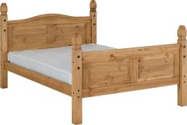 Corona 5ft Kingsize Bed High Foot End - Distressed Waxed Pine