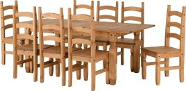 Corona Extending Dining Set(8 Chairs) - Distressed Waxed Pine