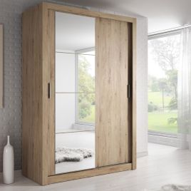 IRVINE 2 Door Mirrored Sliding Wardrobe Medium Oak - 120cm