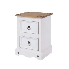 Bedside Table - CORONA 2 Drawer Nightstand White 36cm
