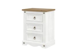 Bedside Table - CORONA 3 Drawer Nightstand White 53cm