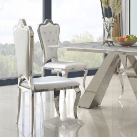 Batesville Contemporary Comfort Set of 2 White PU Dining Chairs with Stainless Steel Accents