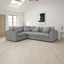 Corner Sofa - ANDREW Velvet Left Hand Corner Sofa Grey 305cm