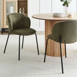 Set of 2 Dining Chairs MILES Corduroy Olive Green