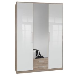 GEMA 3 Door Mirrored Wardrobe Oak and White Gloss - 135cm