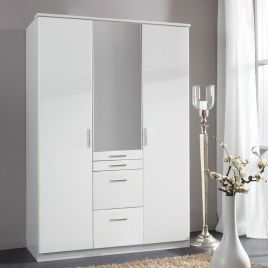 ACORN 3 Door Mirrored Wardrobe with 4 Drawers White - 135cm
