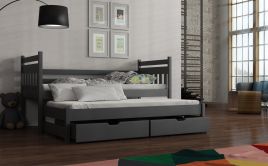 NEIL Wooden 2 Drawers Storage Double Bed with Trundle and Foam Mattress - Graphite
