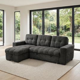 DONATELLO Fabric 3 Seater L Shaped Corner Sofa Bed - Grey, Reversible Facing