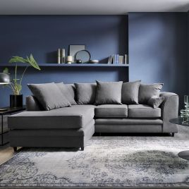 DOROTA II Linen Fabric 4 Seater L Shaped Corner Sofa - Dark Grey, Left Hand Facing
