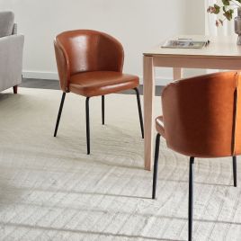 FARWORTH Faux Leather Dining Chairs - Set of 2 - Golden Brown