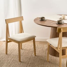 FILSHAM Wooden Dining Chairs - Set of 2 - Light Brown with Beige