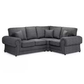 DAVERY Chenille Fabric 4 Seater L Shaped Fullback Corner Sofa - Grey, Right Hand Facing