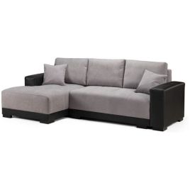 DAWNLEY Fabric 4 Seater L Shaped - Left Hand Facing Corner Sofa Bed - Black and Grey