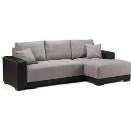 DAWNLEY Fabric 4 Seater L Shaped - Right Hand Facing Corner Sofa Bed - Black and Grey