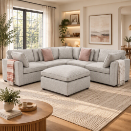 BRAYMERE Fabric Large 5 Seater L Shaped Corner Sofa with Footstool - Grey