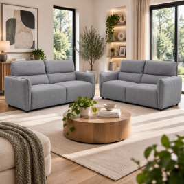 CAVERTON Fabric 3 and 2 Seater Fullback Sofa Set - Grey