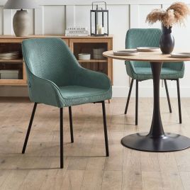 LONERVA Set of 2 Dining Chairs Corduroy Green