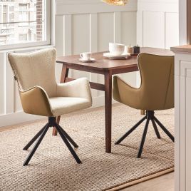 ELBOROUGH Boucle Fabric Set of 2 Dining Swivel Chairs - Light Beige