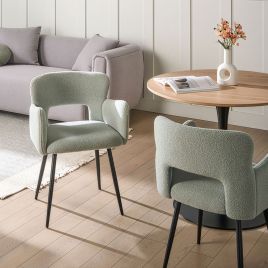 FERNSHAW Boucle Fabric Dining Chairs - Set of 2 - Light Green