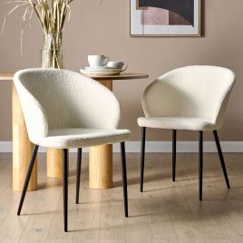 Set of 2 Boucle Dining Chairs Off-White MASON