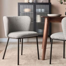 Set of 2 Boucle Dining Chairs Grey MINA