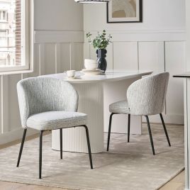 FARWORTH Fabric Dining Chairs - Set of 2 - White with Blue